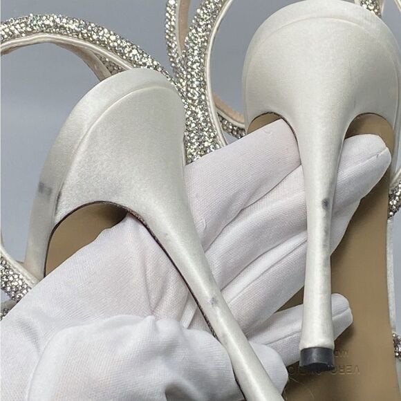 Mach & Mach Crystal Heart 110 Satin Ankle-Strap Pumps size 38 - Picture 13 of 16